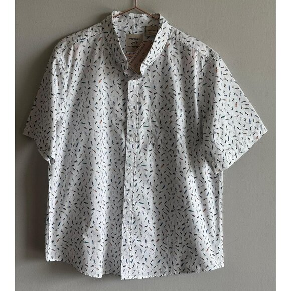 Victory Outfitters Mens Fishing Print Short Sleeve Button Shirt White Size L - Picture 9 of 10